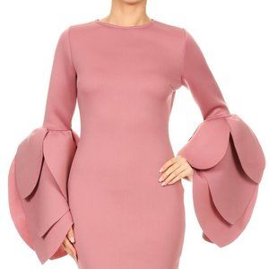 LA Fatima Blush Petal Sleeves Midi Party Dress